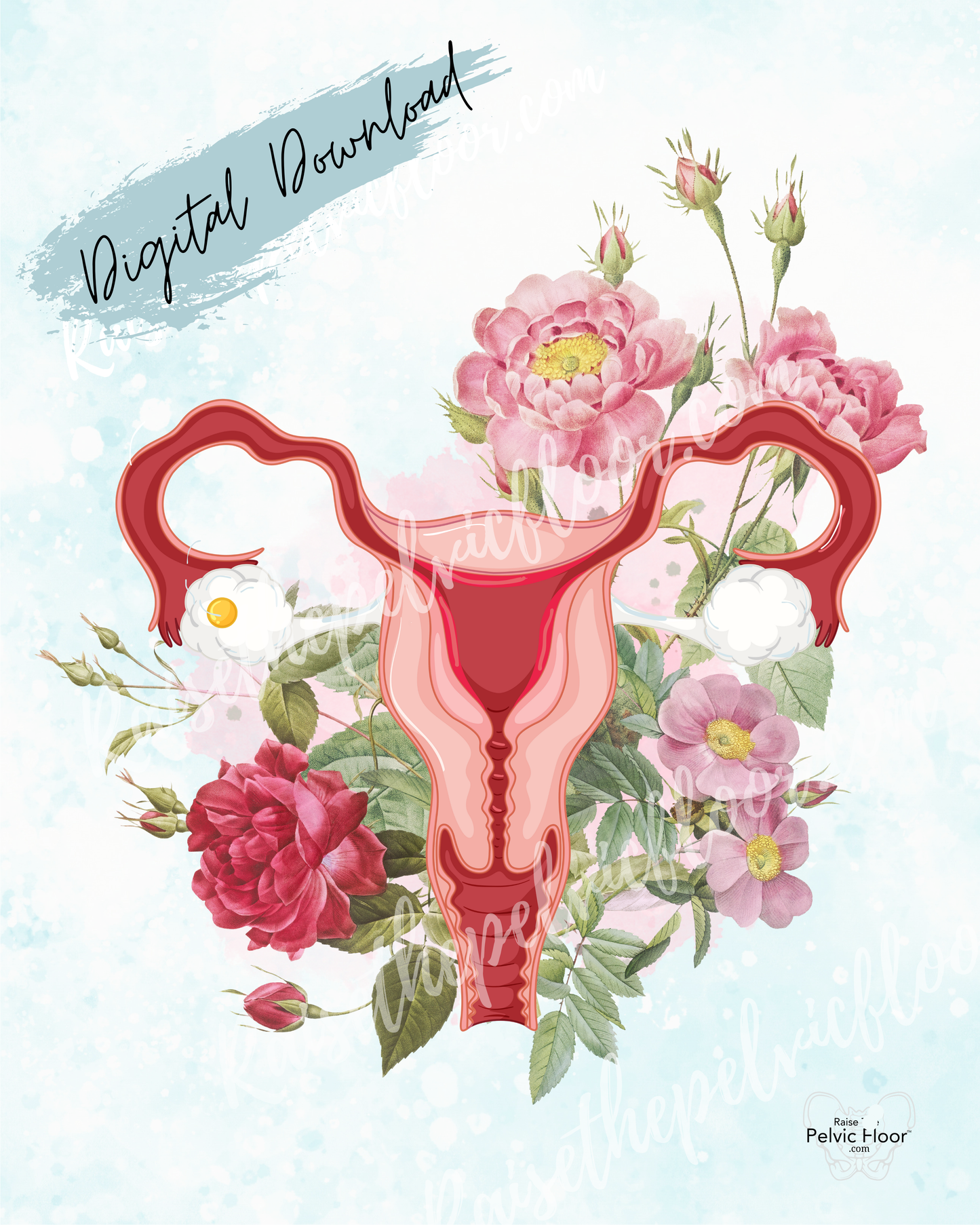 Digital- Uterus & Flower Art | Empowering Pelvic Health Feminine Decor | Pelvic Floor Physical Therapy Feminist Wall Art
