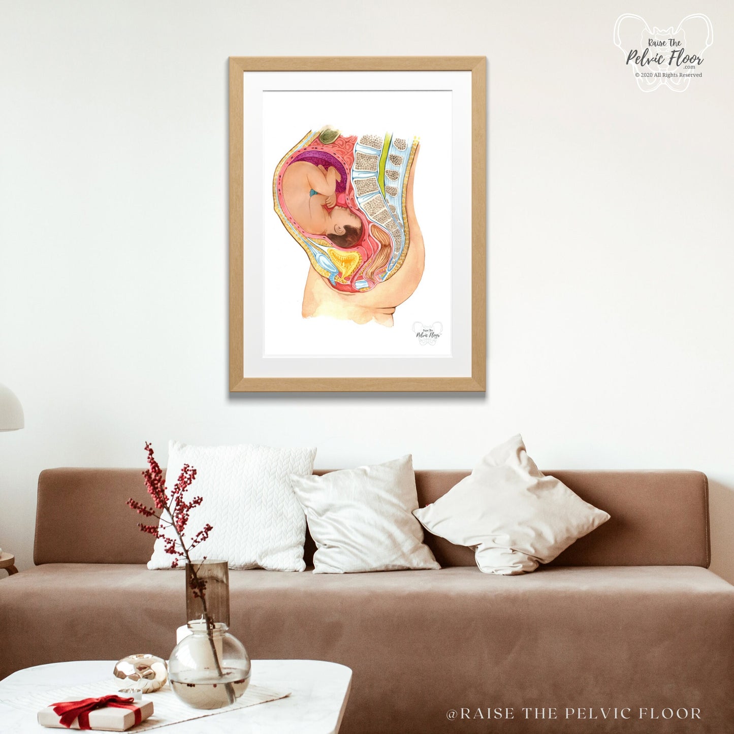 Pregnant Fetus In Womb Art Medical Office Decor | Pelvic Floor, Lumbar spine, Baby, Bladder | Physical Therapist, OBGYN, RN Doula, Midwife