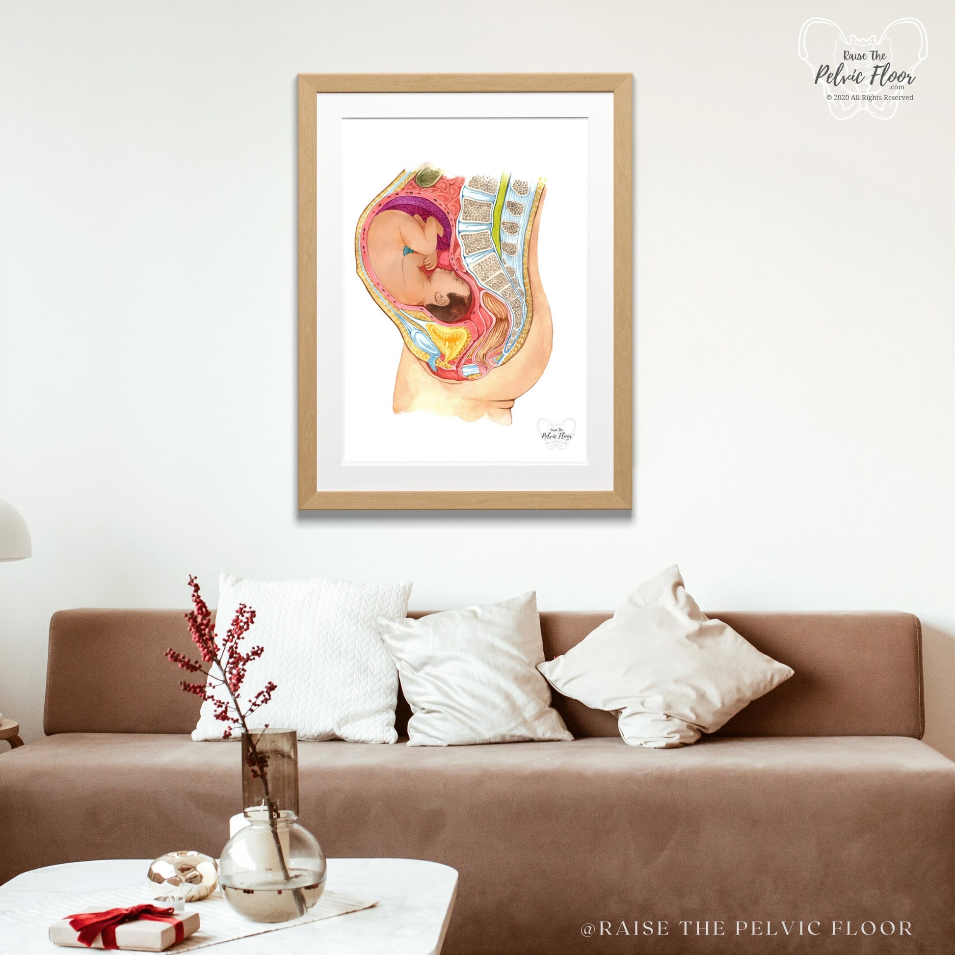 Pregnant Fetus In Womb Art Medical Office Decor | Pelvic Floor, Lumbar spine, Baby, Bladder | Physical Therapist, OBGYN, RN Doula, Midwife