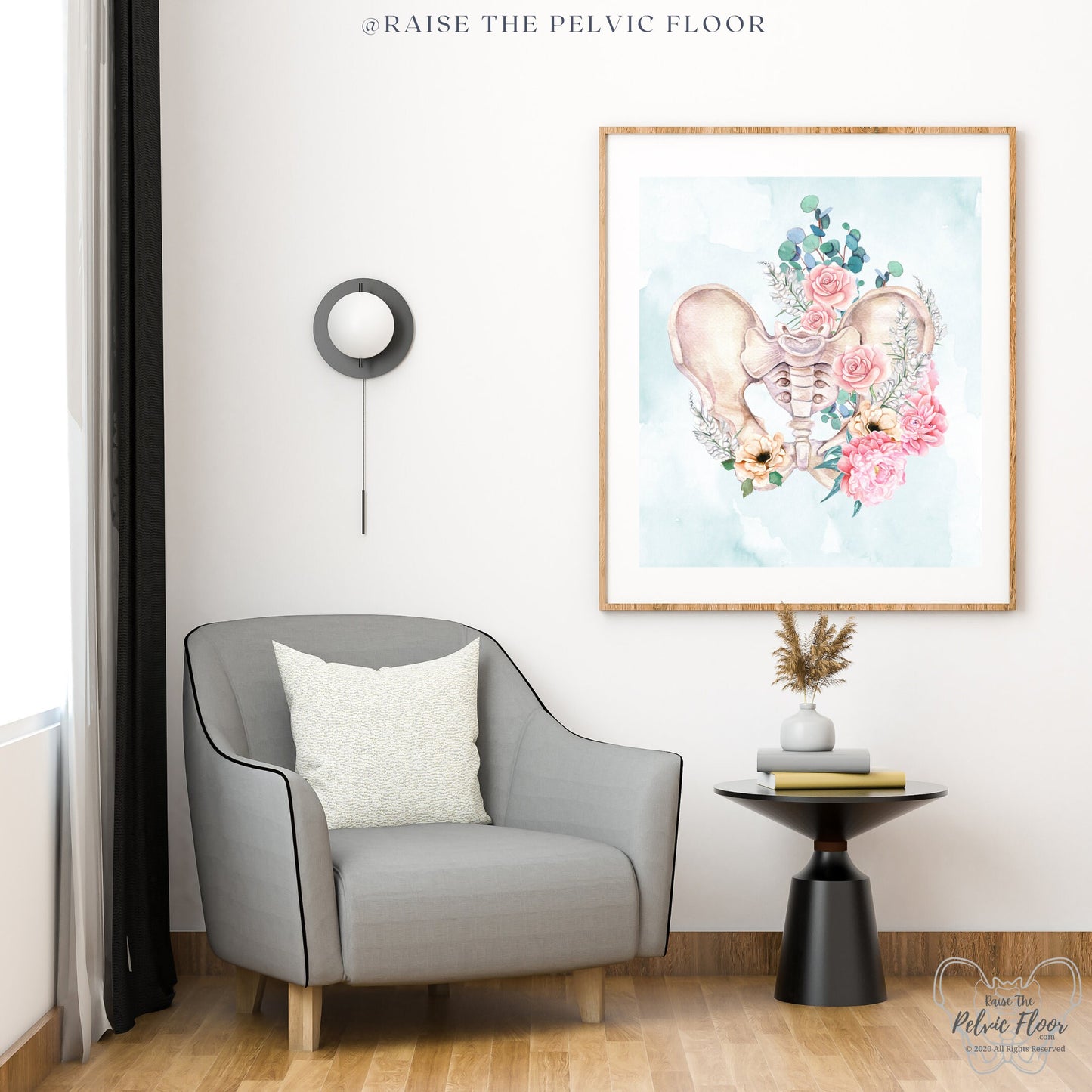 Pelvis Anatomy Peony/Eucalyptus Art