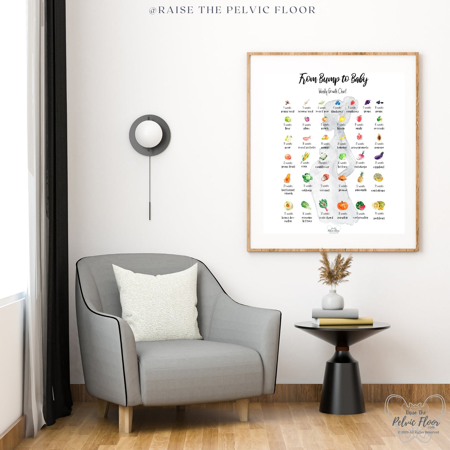 Bump to Baby- Pregnancy Art Weekly Fruit Growth Chart | Nursery Wall Poster Print