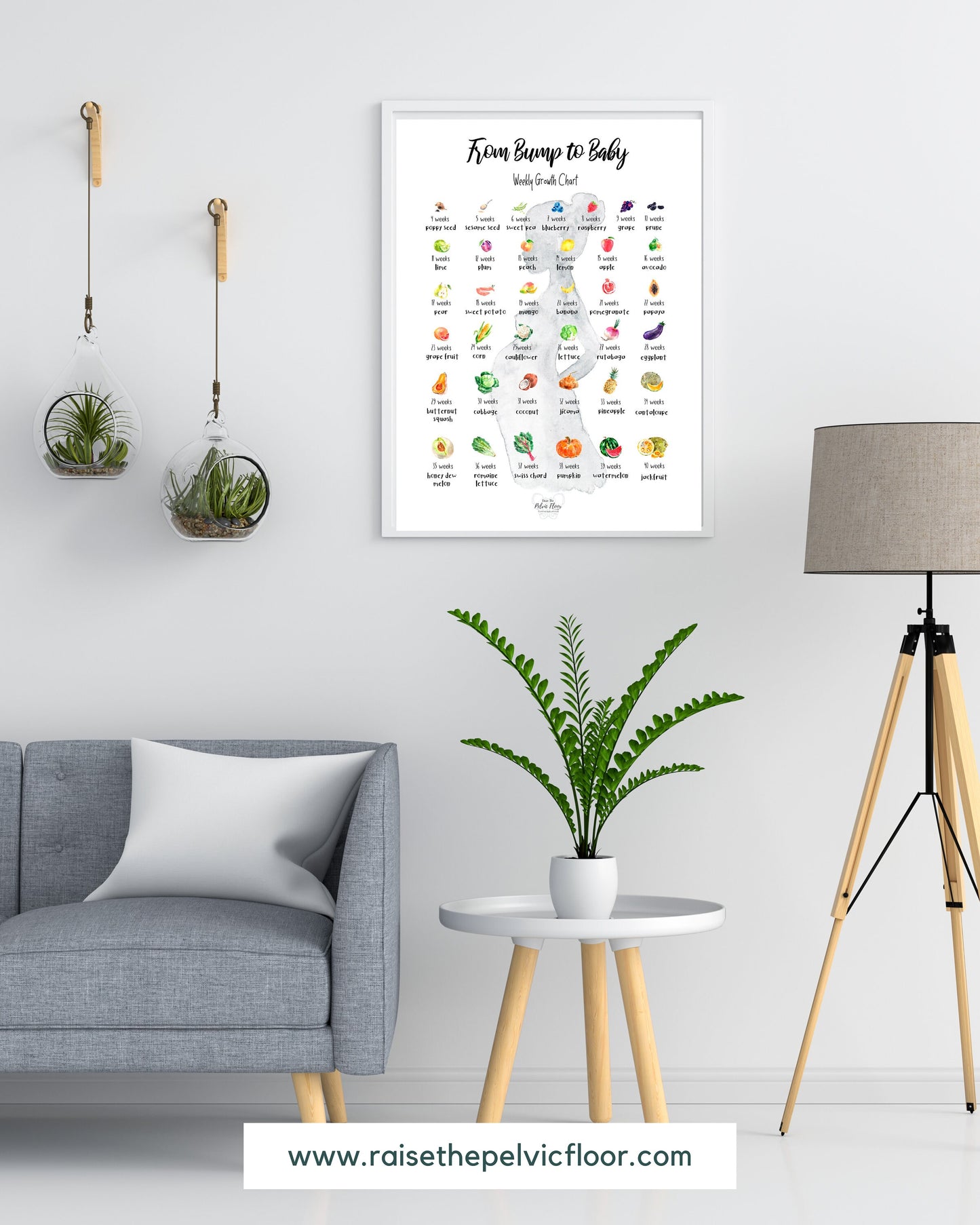 Bump to Baby- Pregnancy Art Weekly Fruit Growth Chart | Nursery Wall Poster Print