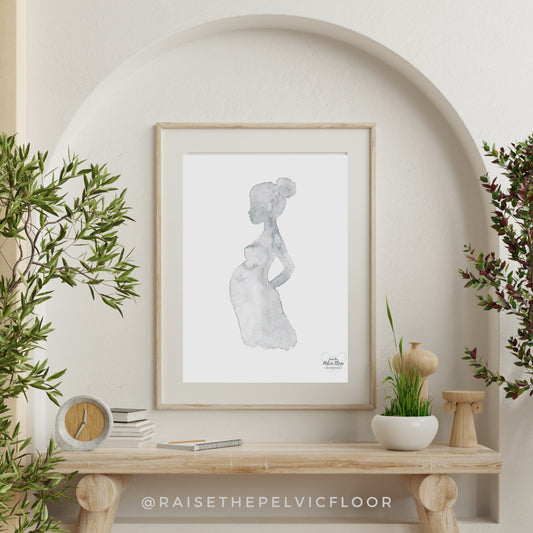 Watercolor Pregnancy Art! Minimalist design of a baby bump | Wall print for OBGYN, Medical Office, Pelvic floor therapy, RN, chiropractor