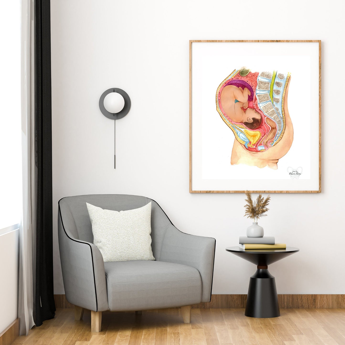 Pregnant Fetus In Womb Art Medical Office Decor | Pelvic Floor, Lumbar spine, Baby, Bladder | Physical Therapist, OBGYN, RN Doula, Midwife