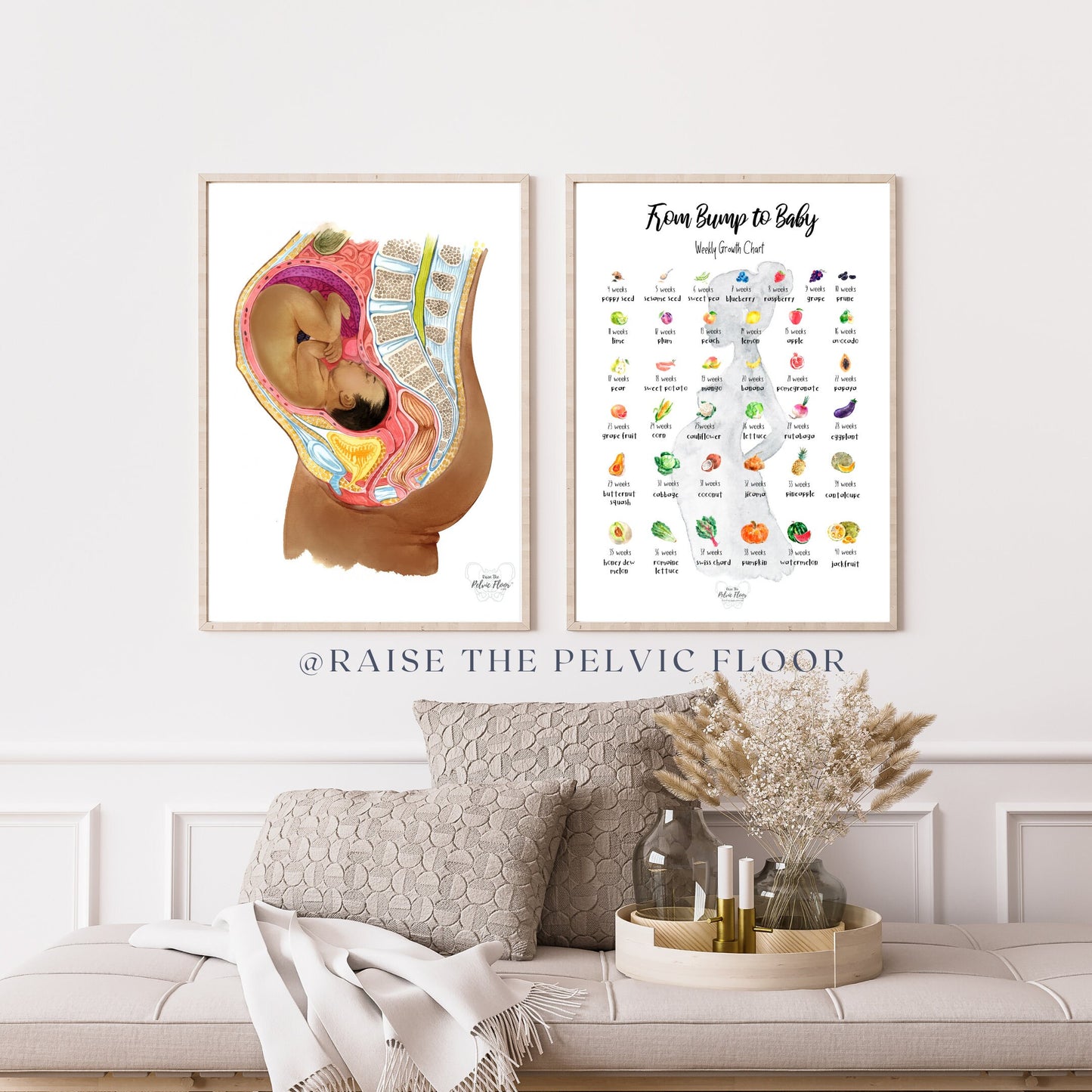 Bump to Baby- Pregnancy Art Weekly Fruit Growth Chart | Nursery Wall Poster Print