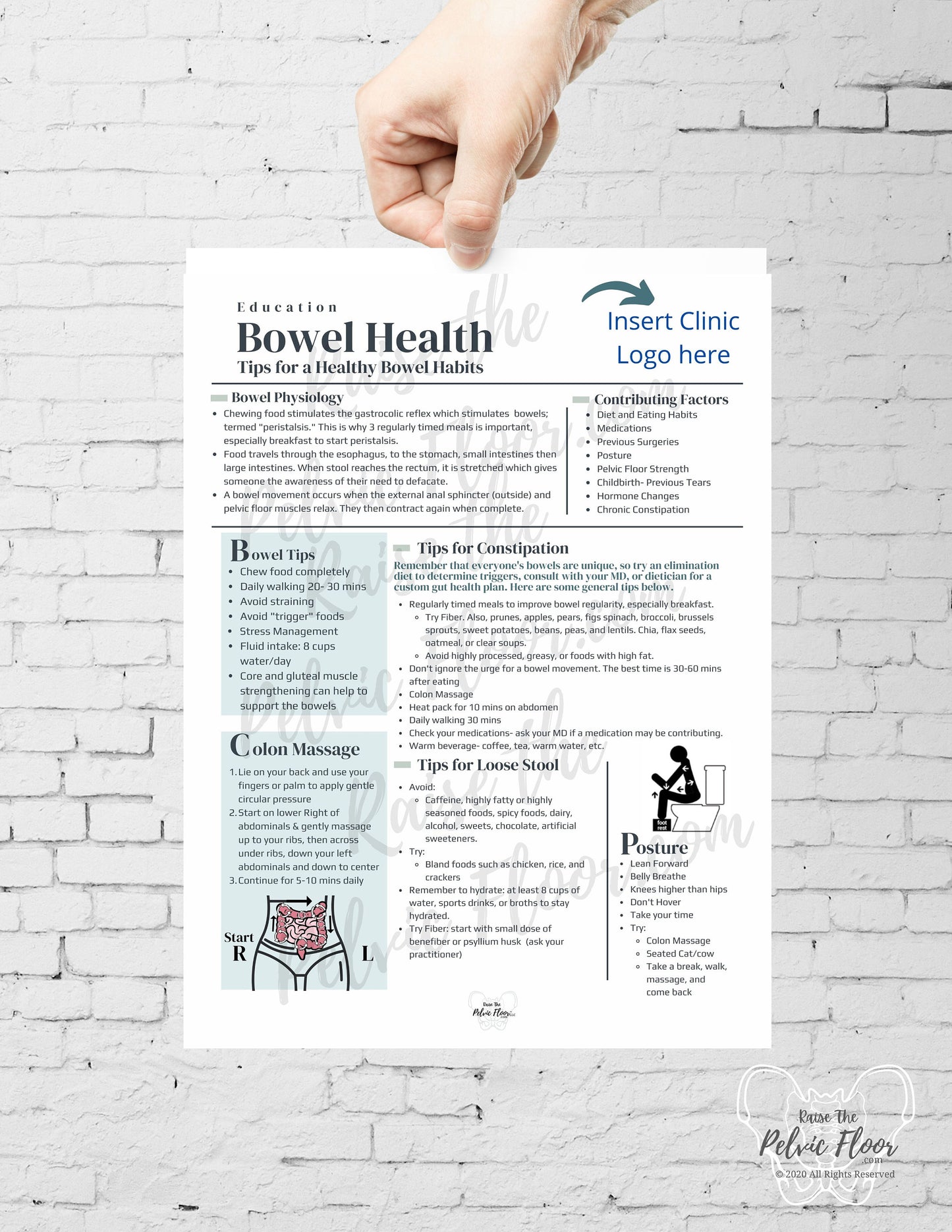 DIGITAL DOWNLOAD* Bowel Health Patient Education Handout | 8.5 x11" Handout Flyer | Pelvic Floor Health Clinic- Fiber, Constipation, Tips