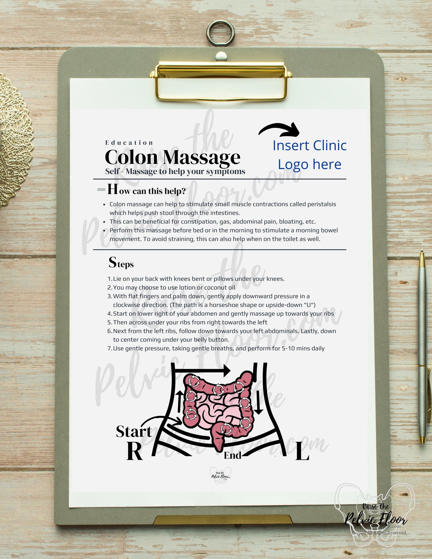 DIGITAL DOWNLOAD*Colon Massage Mobilization, Abdominal Stool Massage Patient Education Handout| ILU I love you massage 8.5 x11|Pelvic Floor