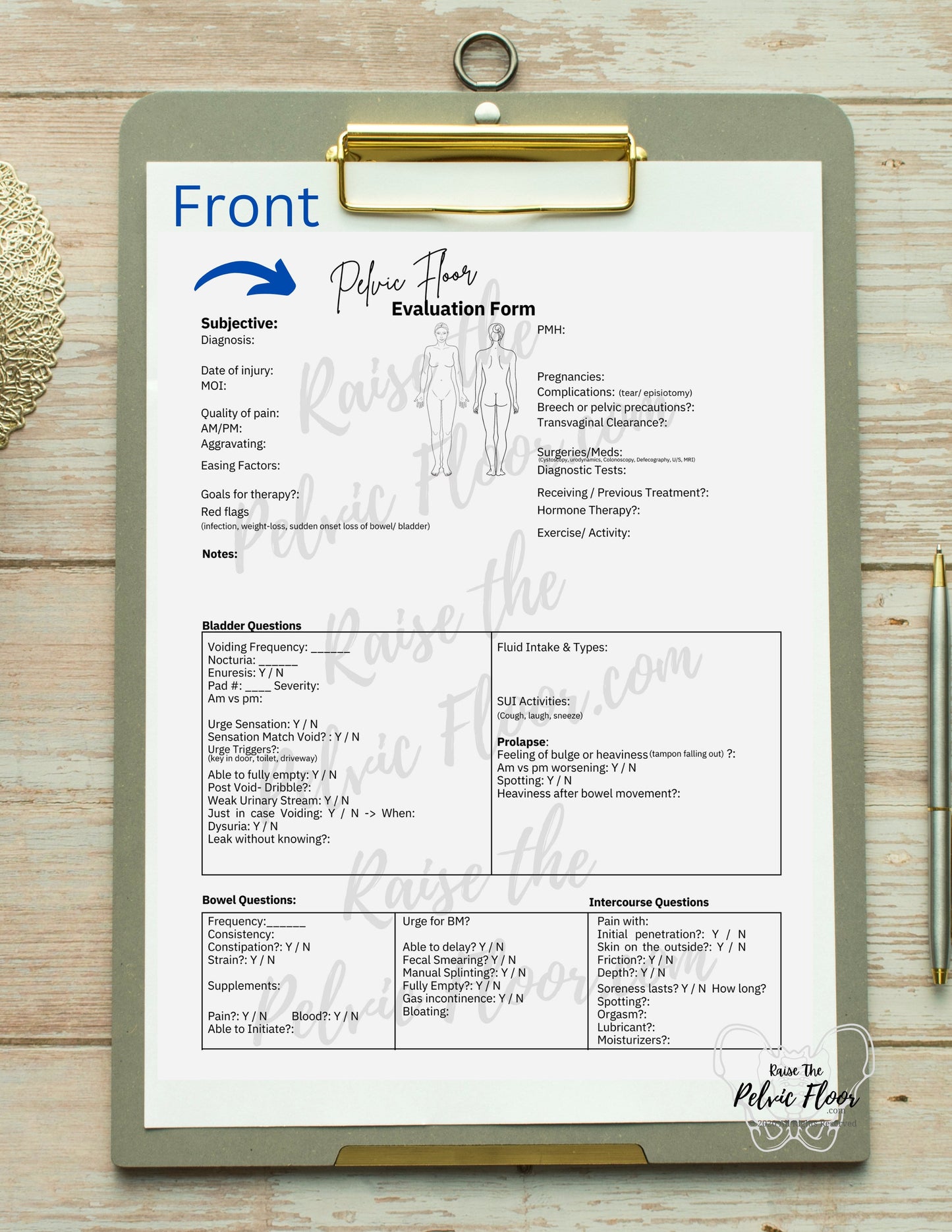 Pelvic Floor Evaluation Form Template | * DIGITAL DOWNLOAD*| Subjective & Objective Guide for Pelvic Health | Kegel Muscle, Pregnancy, Bowel