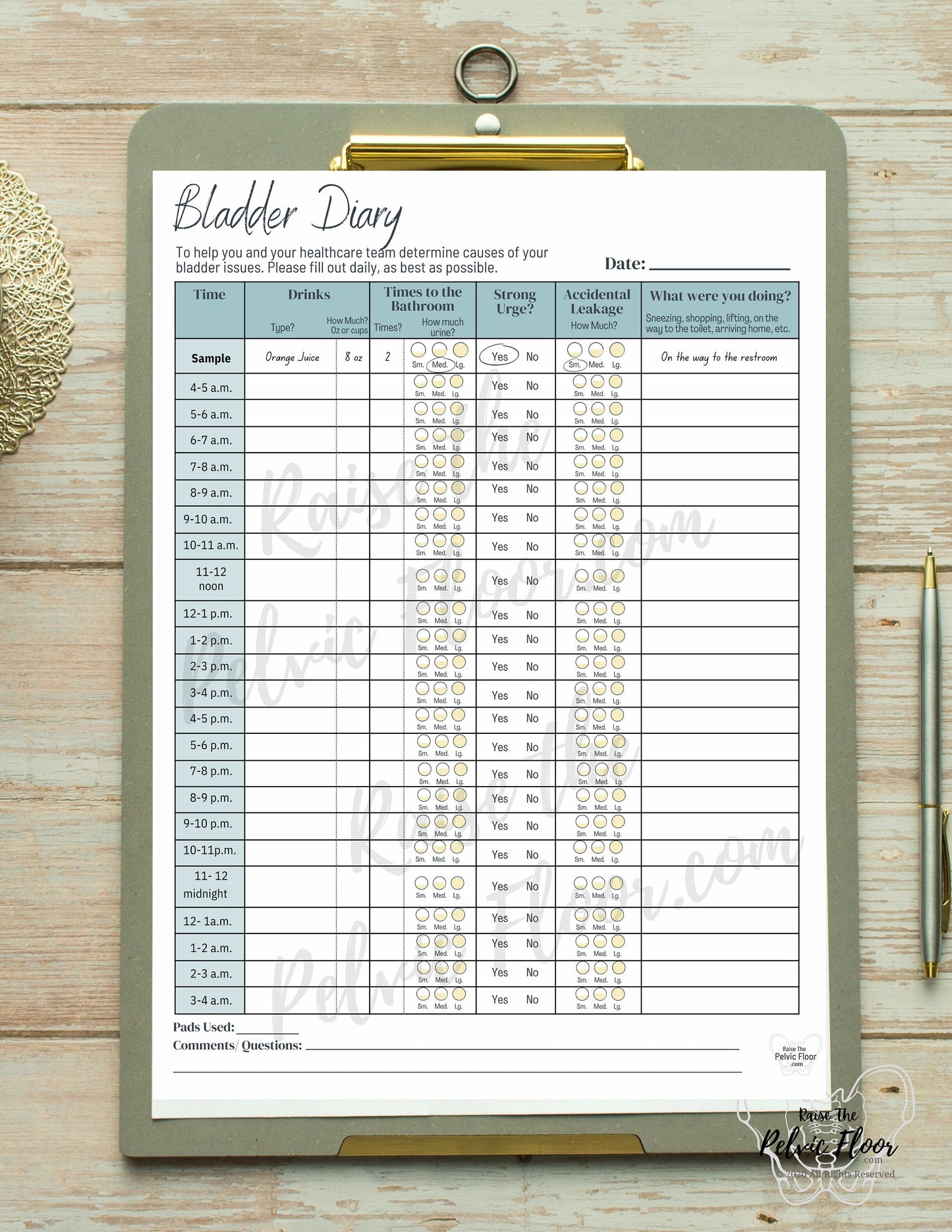 Bladder Diary Handout *DIGITAL DOWNLOAD* | Bladder Void Log Track | Patient flyer- tool for bladder leakage, irritants, timed voids