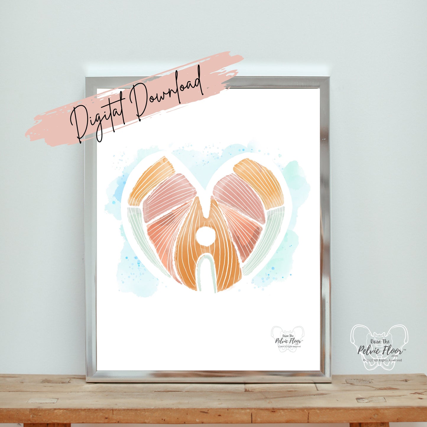 Pelvic Floor Art Abstract Watercolor DIGITAL DOWNLOAD* | Kegel Muscle Heart Shape Decor for Pelvic Health Practice