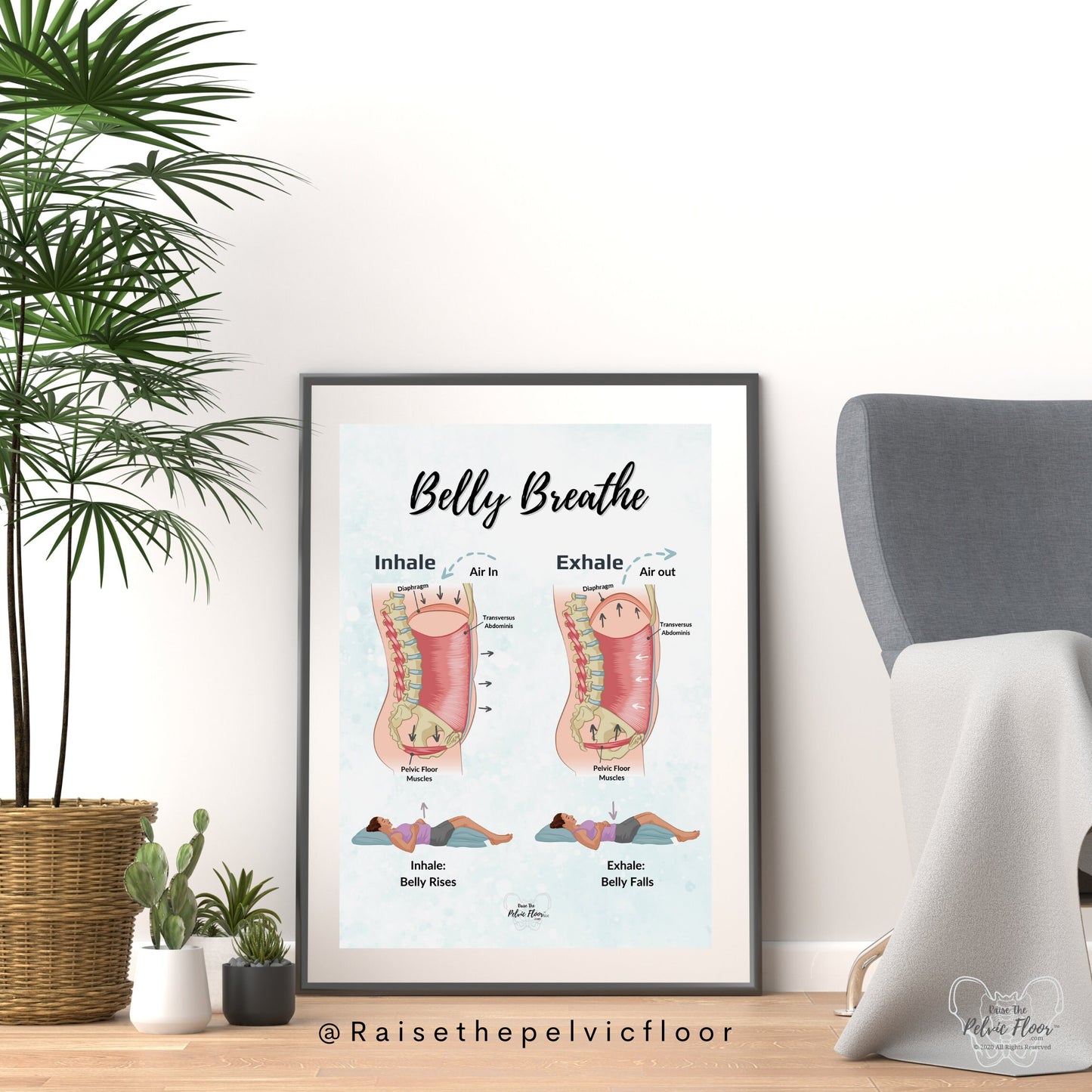 Belly Breathe Pelvic Floor *Digital Download* | Pelvic health artwork of the breath and core for pelvic therapy, meditation, yoga, pilates