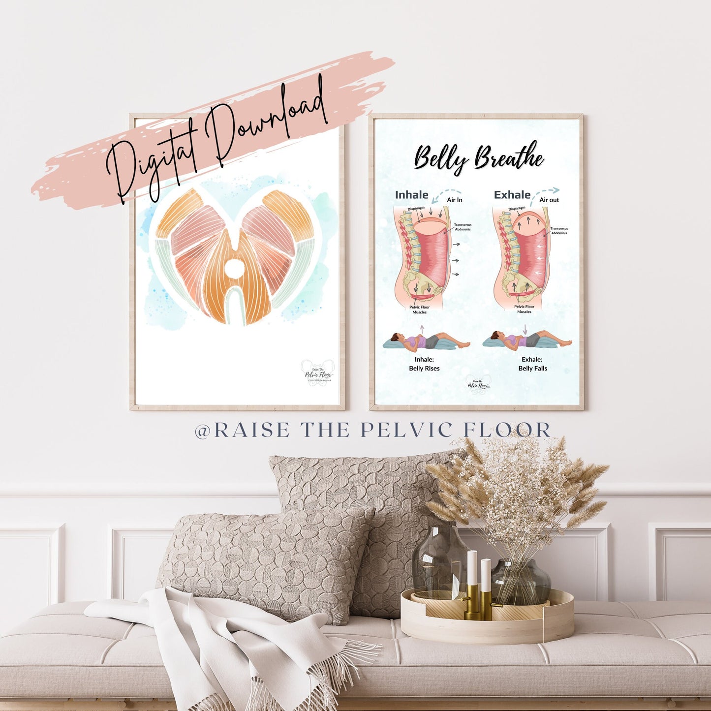 Belly Breathe Pelvic Floor *Digital Download* | Pelvic health artwork of the breath and core for pelvic therapy, meditation, yoga, pilates