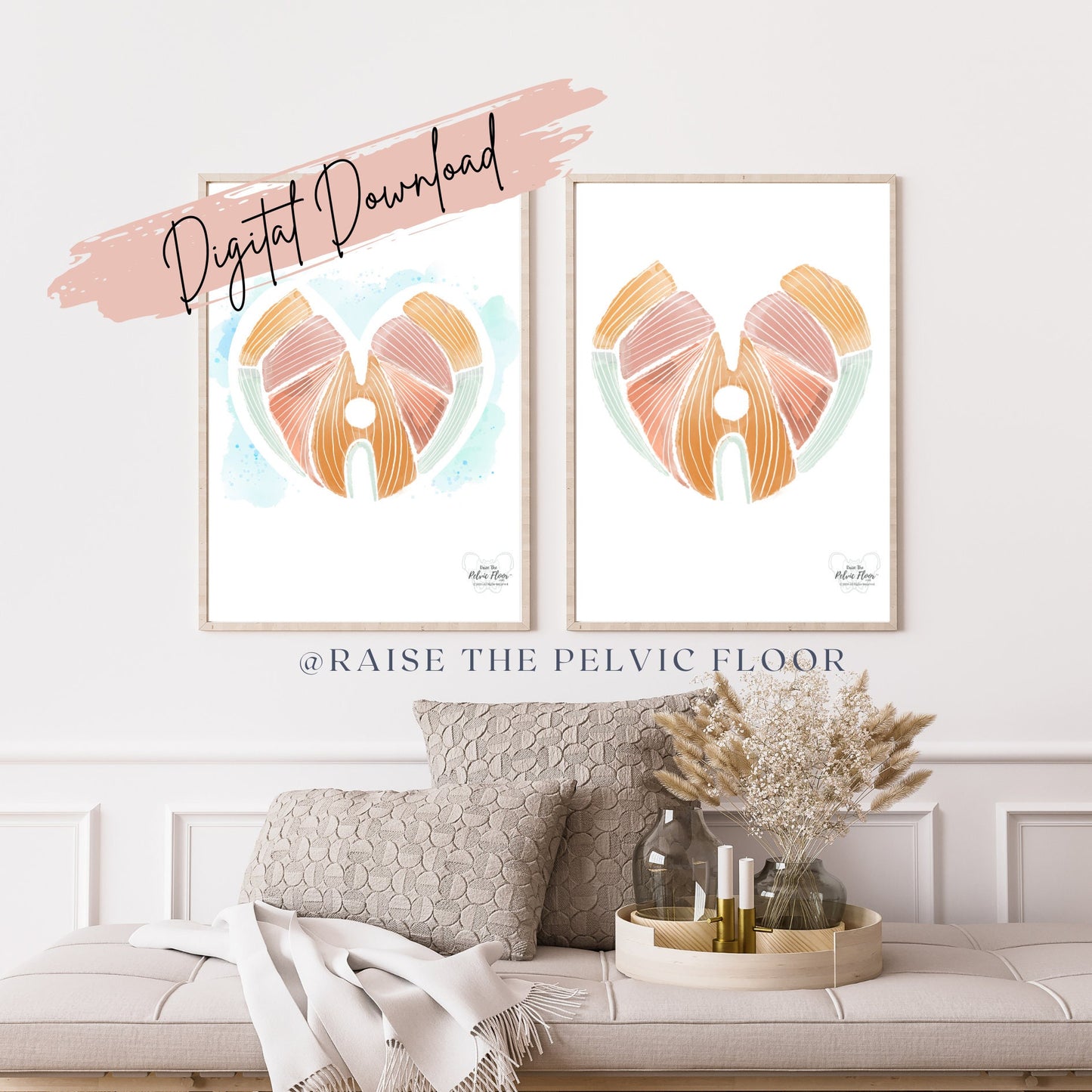 Pelvic Floor Art Abstract Watercolor DIGITAL DOWNLOAD* | Kegel Muscle Heart Shape Decor for Pelvic Health Practice