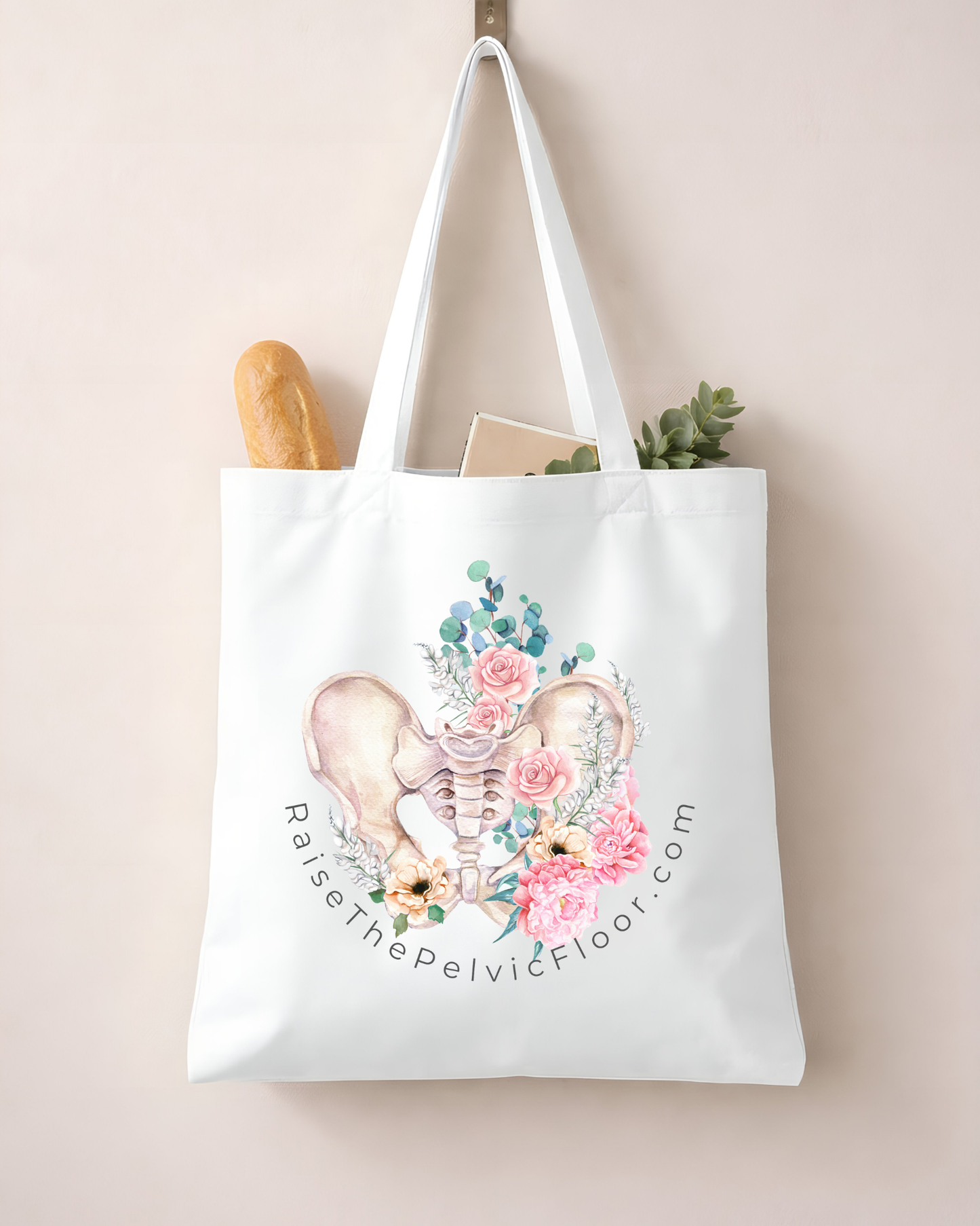 Sacroiliac Joint Hip Floral Tote Bag | Pelvic Floor Therapist Gift | Cotton Canvas Bag | PT Gift Idea