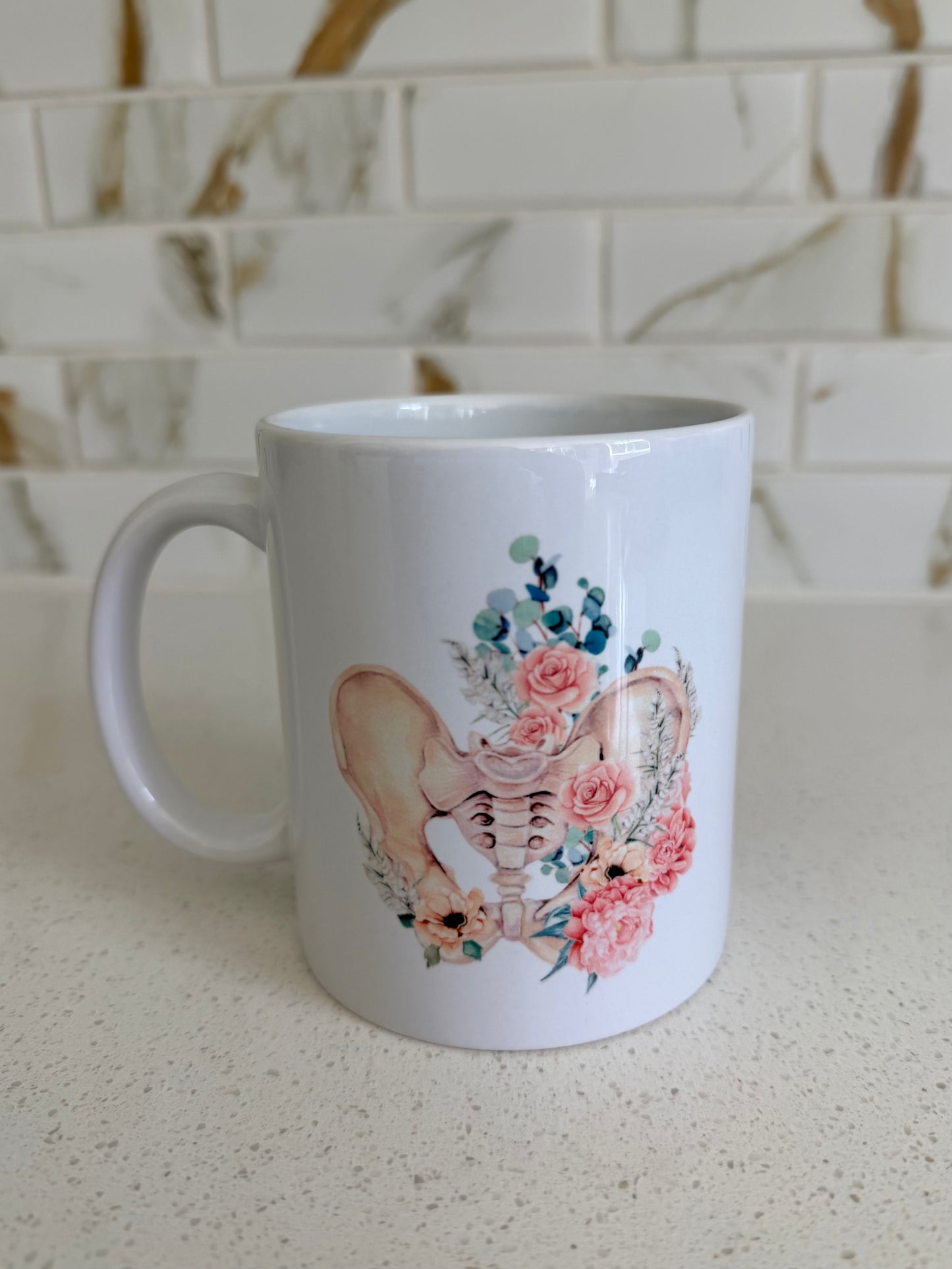 Pelvic Health Mug – 11oz | SI Joint + Floral Anatomy Design | Pelvic Floor Therapist Gift