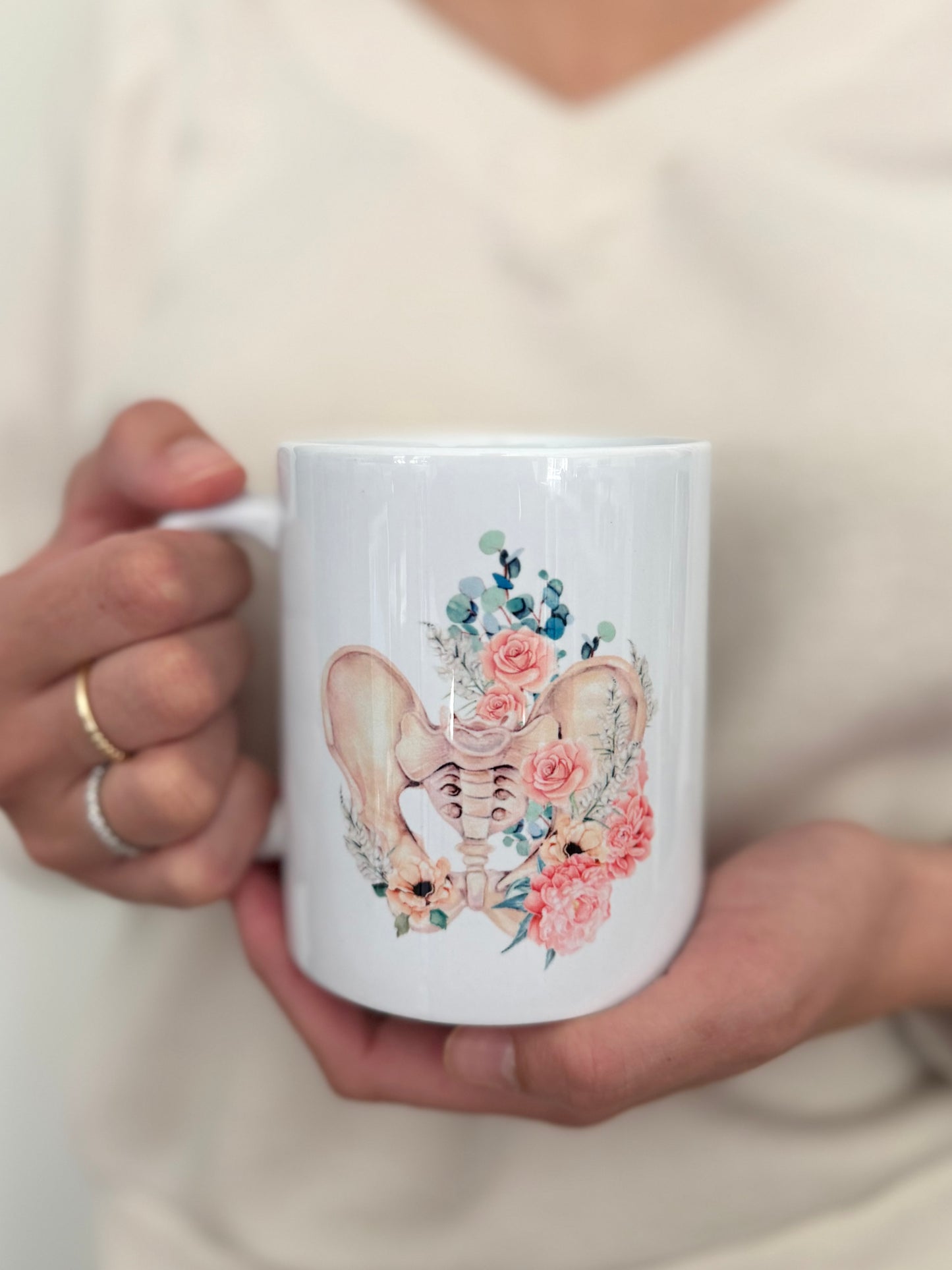 Pelvic Health Mug – 11oz | SI Joint + Floral Anatomy Design | Pelvic Floor Therapist Gift