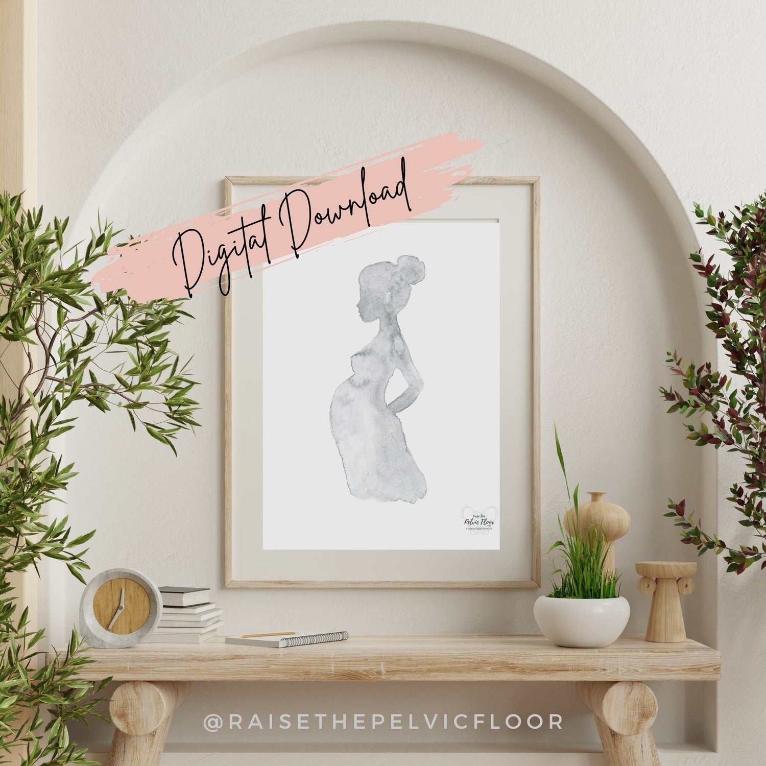 Pregnant Watercolor Art | Simple Maternity Outline Poster | Baby Shower, doula, Pelvic Floor Therapist, Chiropractor * Digital Download*