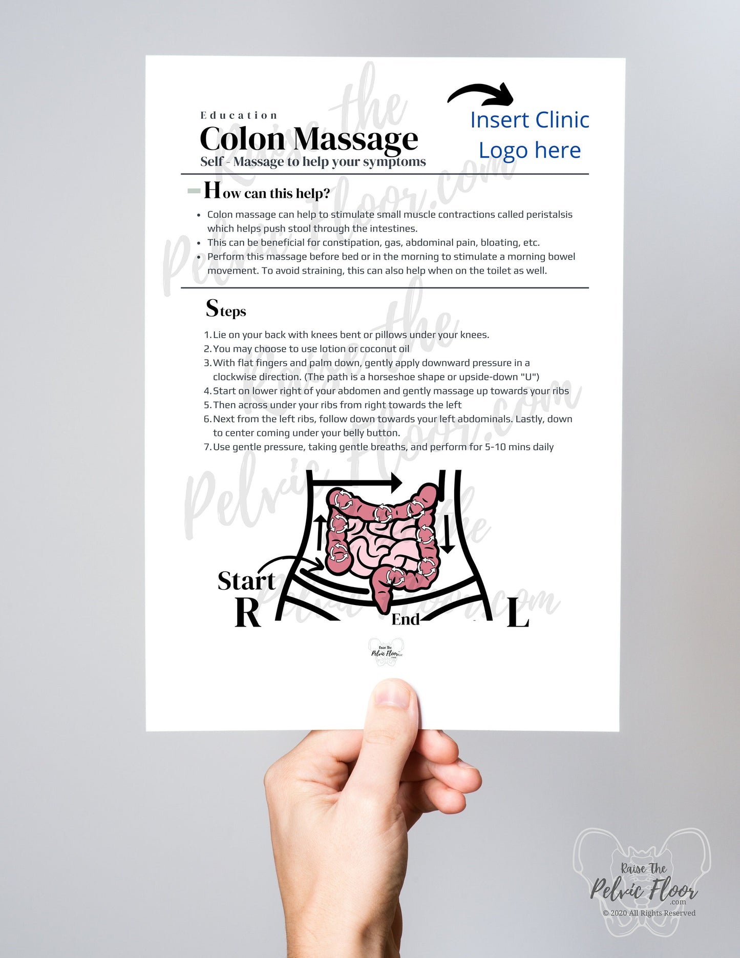 DIGITAL DOWNLOAD*Colon Massage Mobilization, Abdominal Stool Massage Patient Education Handout| ILU I love you massage 8.5 x11|Pelvic Floor