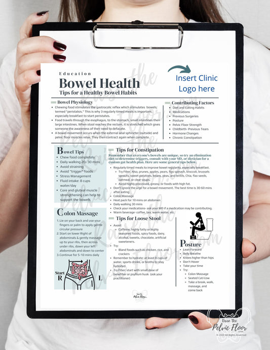 DIGITAL DOWNLOAD* Bowel Health Patient Education Handout | 8.5 x11" Handout Flyer | Pelvic Floor Health Clinic- Fiber, Constipation, Tips