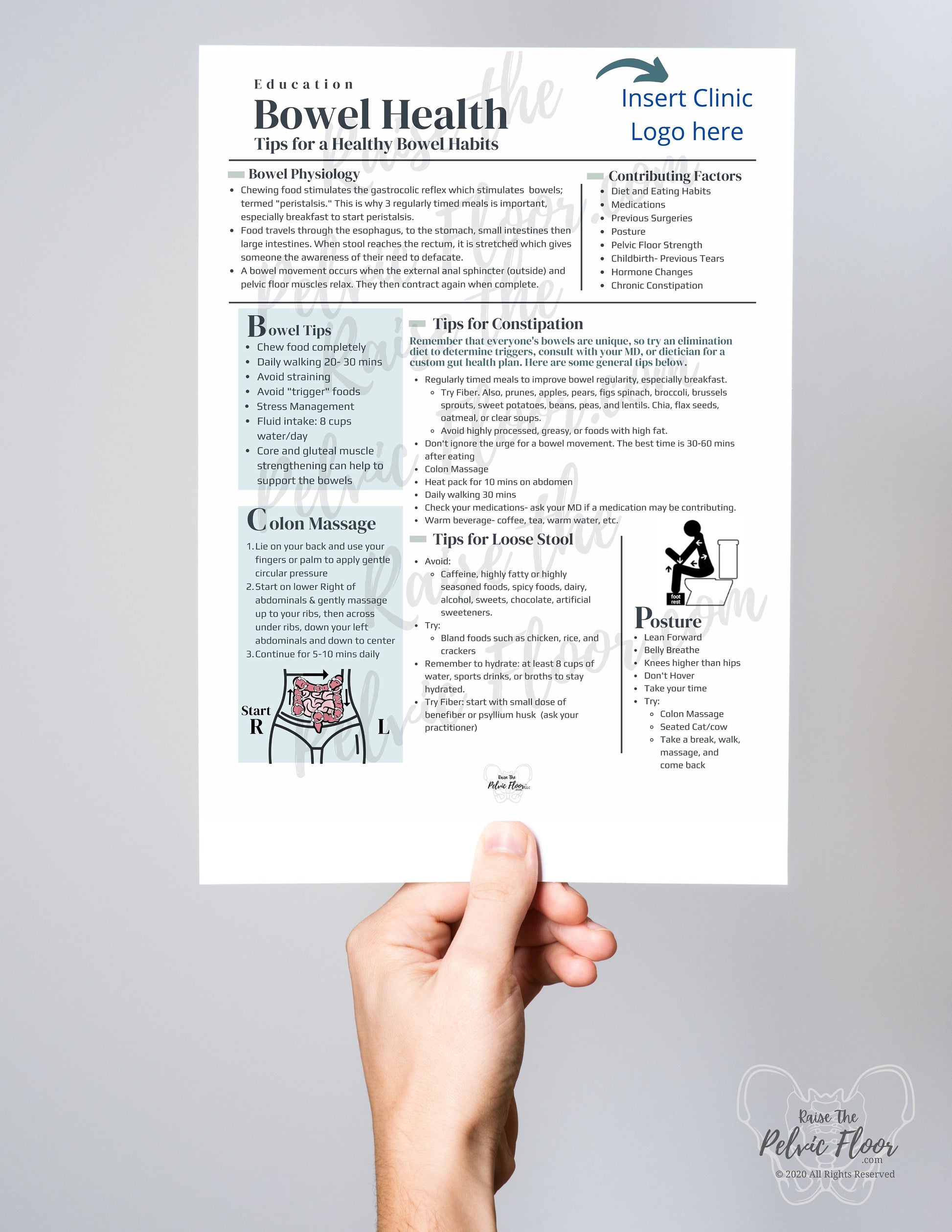 DIGITAL DOWNLOAD* Bowel Health Patient Education Handout | 8.5 x11" Handout Flyer | Pelvic Floor Health Clinic- Fiber, Constipation, Tips