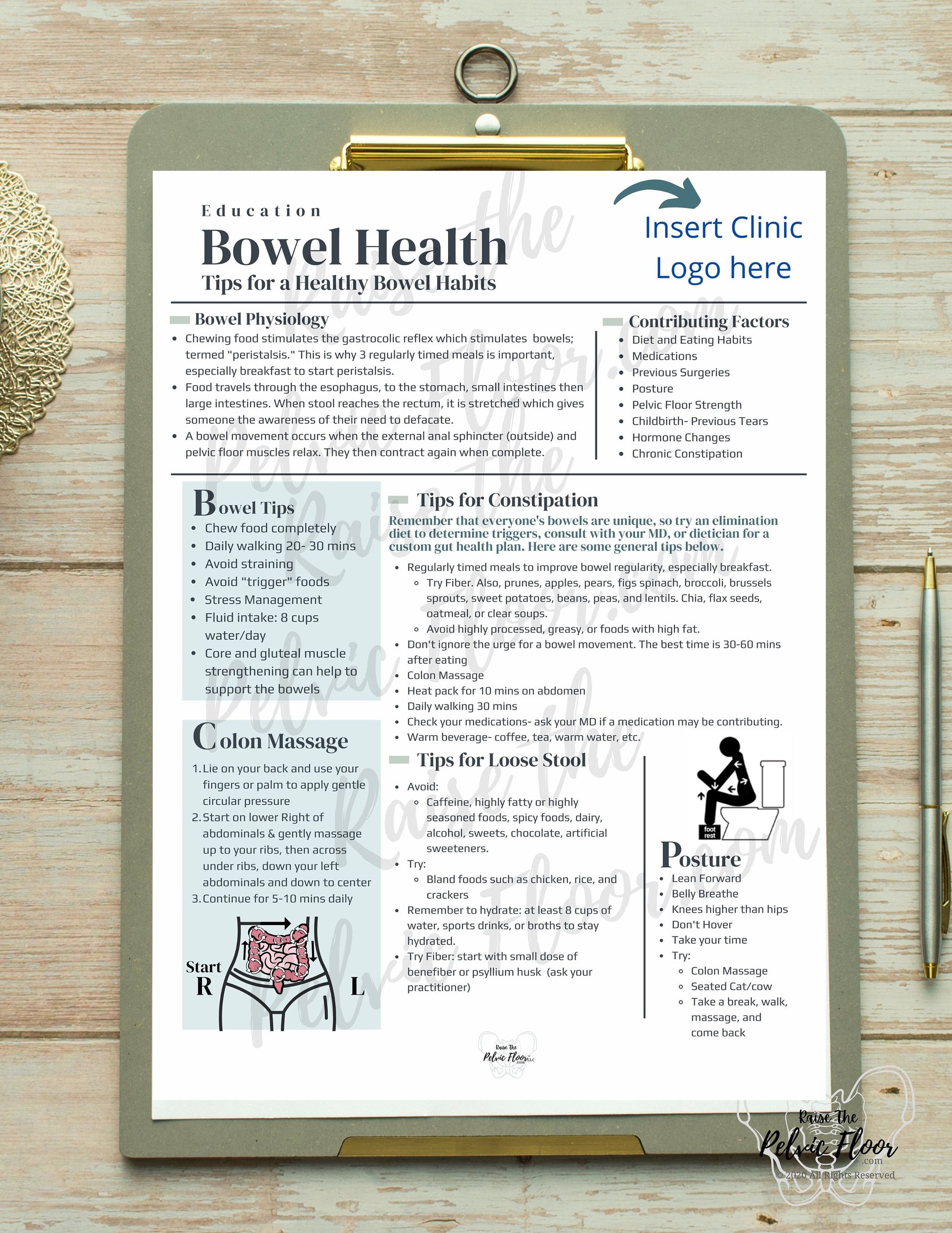 DIGITAL DOWNLOAD* Bowel Health Patient Education Handout | 8.5 x11" Handout Flyer | Pelvic Floor Health Clinic- Fiber, Constipation, Tips