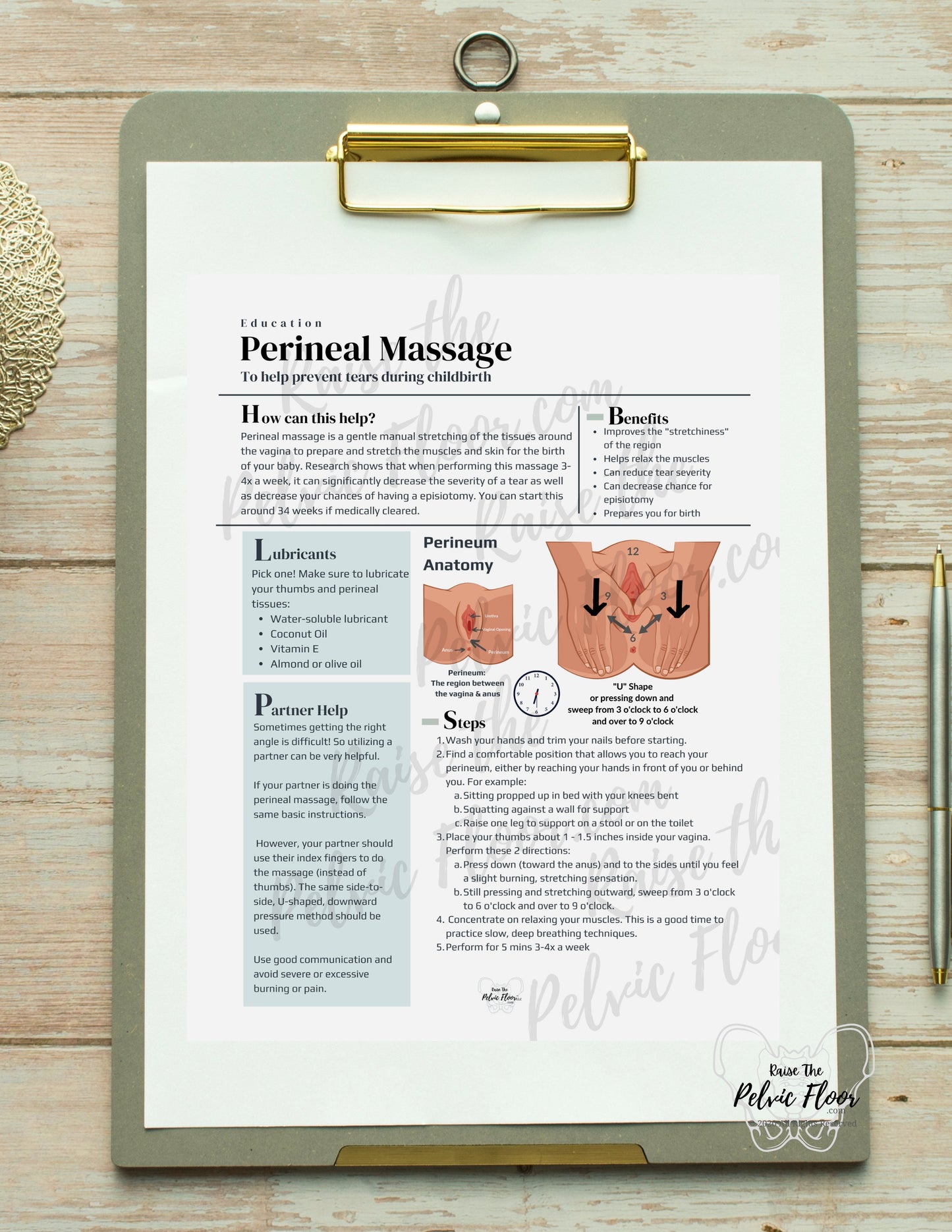 Digital Download* Perineal Massage Instruction Handout Flyer- Pregnancy Labor Prep| Pelvic Floor PT, Midwife, RN, OBGYN| Skin Muscle Stretch